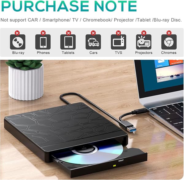 USB-C & USB 3.0 Ekstern CD/DVD-drev RW-brænder til Windows 11/10 bærbare computere-FA-