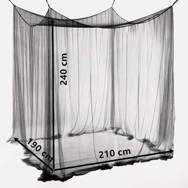 Double Mosquito Net Black 4-Post Bed Canopy Decorative Princess Square Mosquito Net Large for Indoor Bedroom and Camping-FA-