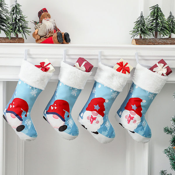 Paket Julstrumpa Utskrift Ansiktslös docka Hänghänge Julstrumpa Present Sock Presentpåsar för festdekoration