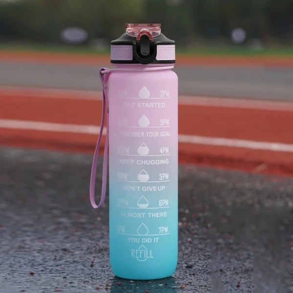 Sportsvannflaske med drikkekopp i plast - 1000 ml - begrenset salg Pink&Green