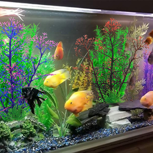 Akvariumsplanter i plast, kunstige fiske-tankplanter, dekorasjonssett med 5 stykker