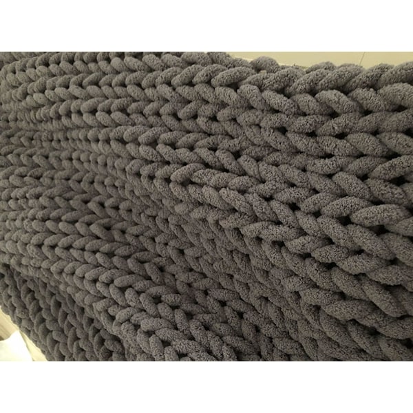 2 stk Chunky Knit Chenille Garn til Håndstrikning af Tæpper, Super Blødt Stort Jumbo Tæppe Garn (Mørkegrå)