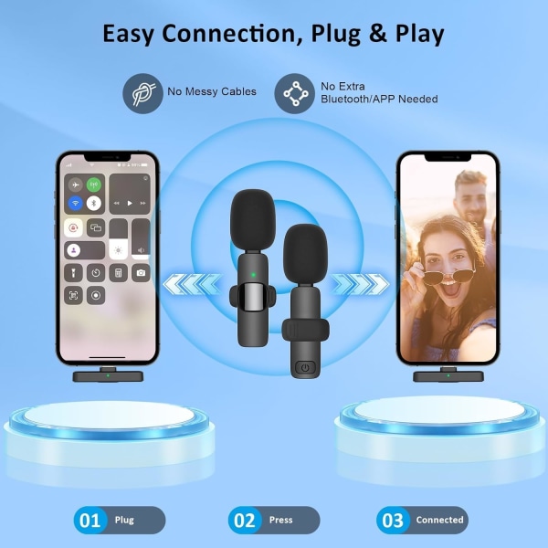 Forbedre innspillingene dine med vår profesjonelle trådløse lavaliermikrofon 2-pakke - Krystallklar, støyreduserende - USB-C-kompatibel