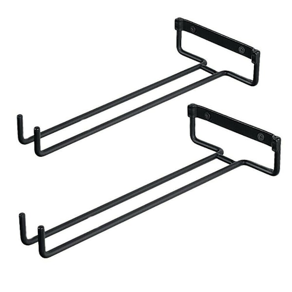 Vinglasstativ Hængende Hyldeholder Hanger Organizer Under Cabinet Opbevaring 2PCS Sort black
