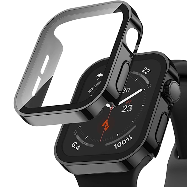 Vanntett etui for Apple Watch 7 8 9 45 mm 41 mm skjermbeskytter Glass + deksel Bumper Herdet glass iWatch 5 SE 6 44 mm 40 mm Tilbehør Svart Black Series 7 8 9 41mm