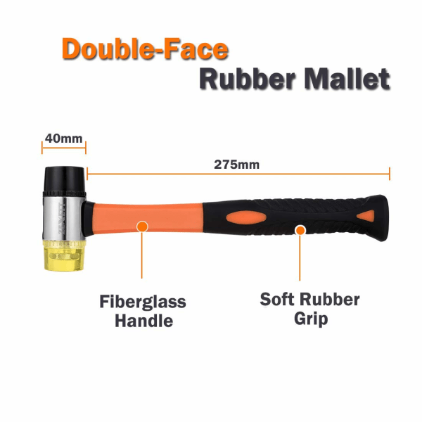 Rubber Mallet, 35mm Double-Faced Soft Hammer with Fiberglass