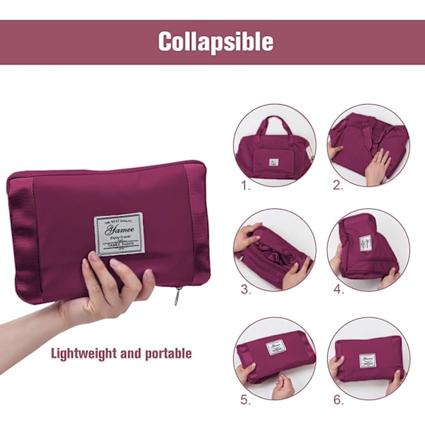 Stor hopfällbar resväska, lätt och vattentät handbagageväska med fast rem, torr och våt separation hopfällbar resväska navy purple