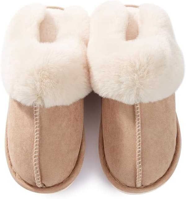 Damtofflor, Dam Vinter Varma Memory Foam Fluffiga Slip-on Inneskor, Mocka och Fuskpälsfoder, Halkfri Sula-FA-