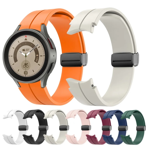 Silikonarmband utan glipa för Samsung Galaxy Watch 5/4 40 mm 44 mm 5 Pro 45 mm Original magnetiskt armband för Watch 4 Klassiskt bälte orange