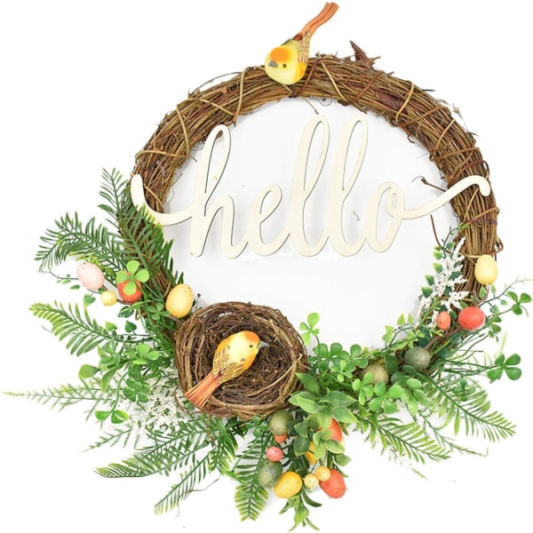 Hello Artificial Forest Wreath With Birds Nest, Easter Eggs