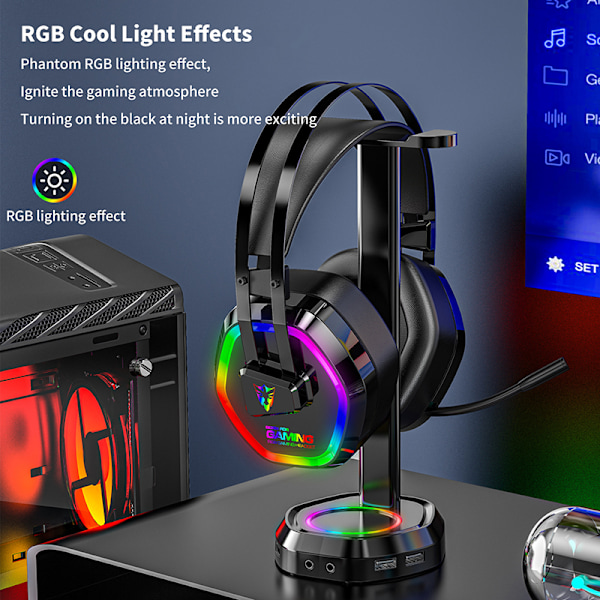 USB-datamaskin headset Gaming Headset Stereo Bass Surround RGB black