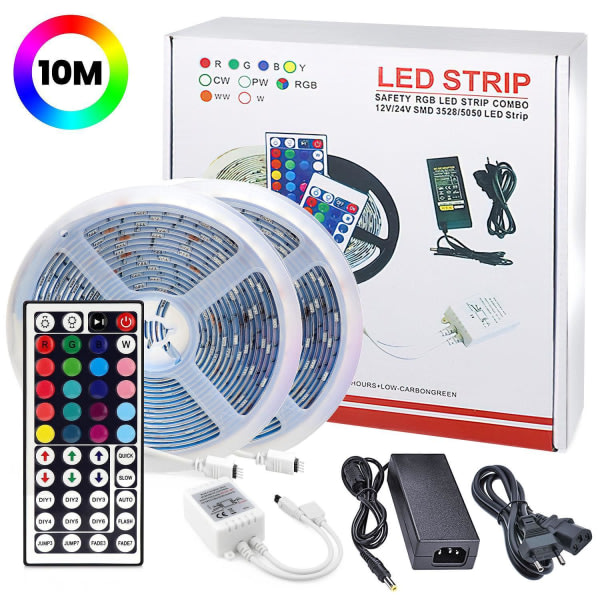 10 meter - LED-striplys med RGB / Lysløkke / LED-stripe mu