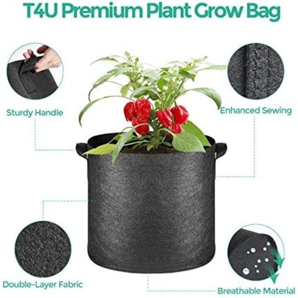 10 gallon planteposer med håndtag 5-pak, stofpotter Grow B 7 gallon