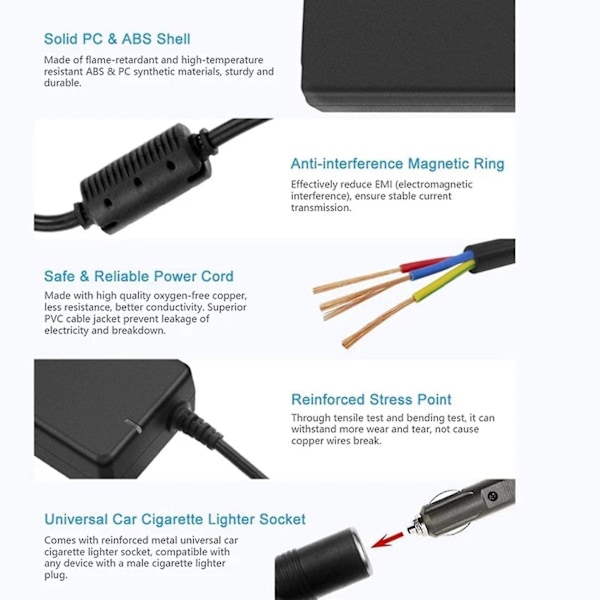 12V 15A 160W Bilomvandlare 220V til 12V Billadapteromvandlare Bil Hjem - Lettere Omvandlare EU-stik