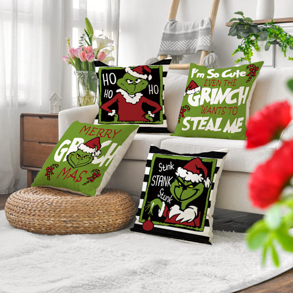 4 stk Grinch putetrekk til hjemmet, feriedekorasjon