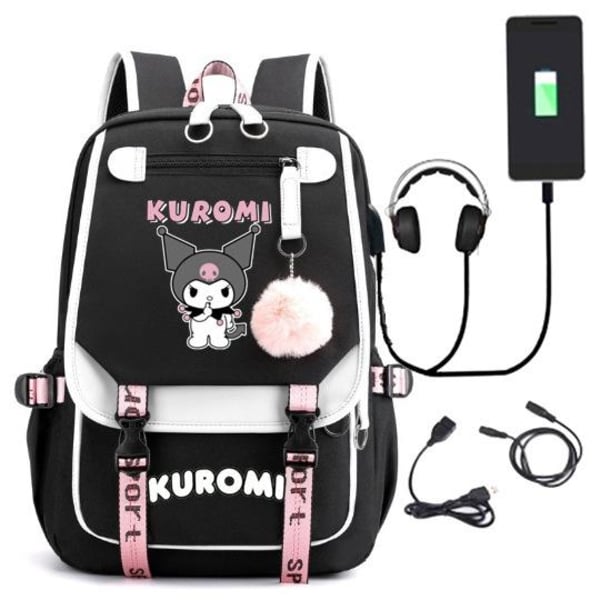 Kuromi ryggsäck barn ryggsäckar ryggväska 1 svart/hvitt 2