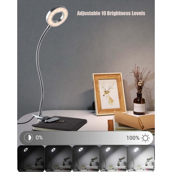 LED-lukulamppu, 3 tilaa 10 himmennystasoa, joustava puristinvalo