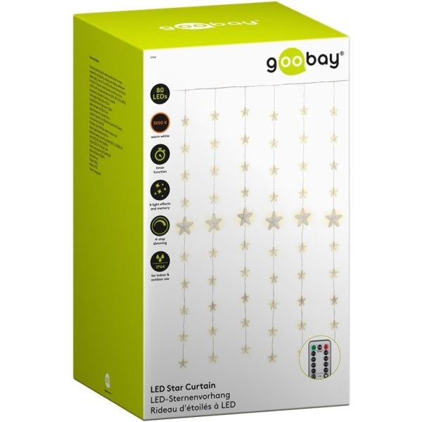 80 LED-stjärngardin med fjärrkontroll, timerfunktion, 8 ljuslägen