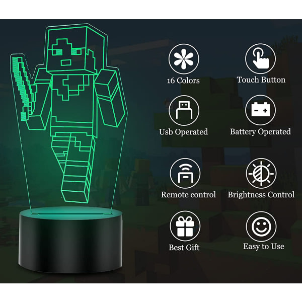 3D nattlampa 16 färger Illusion bordslampa med fjärrkontroll USB uppladdningsbar för jul inredning i sovrummet --- Min Värld