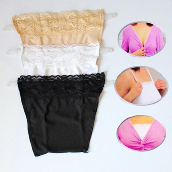 3 stk Dekollete Sikker Snap-On Mock Camisole Spets Pustende Elastisk for Kvinner as show