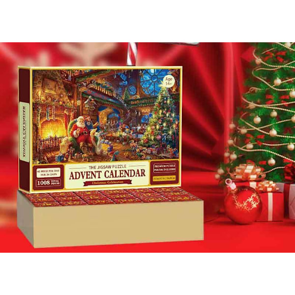 Puslespill Adventskalender 2024, 1008 puslespillbiter 24 dagers julekalender nedtelling adventskalendere