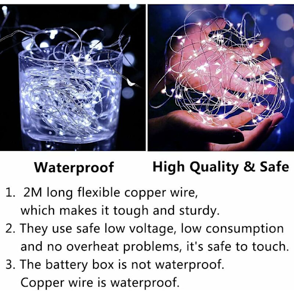 12 st Mini LED-slingor på batteri, 20 LED koppartrådsljus