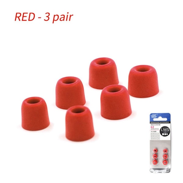 3 par ørepropper Memory Foam Eartips RØD red