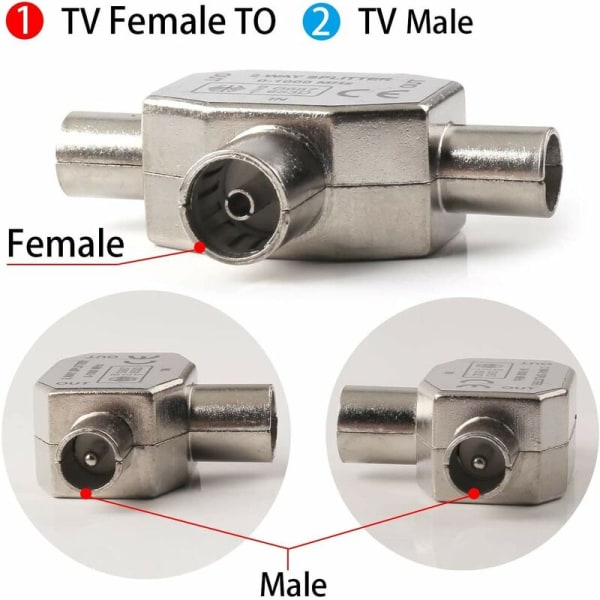 T-formad antennfördelare - 2-vägs antennfördelare - 2 DVB-T/BK-kontakter