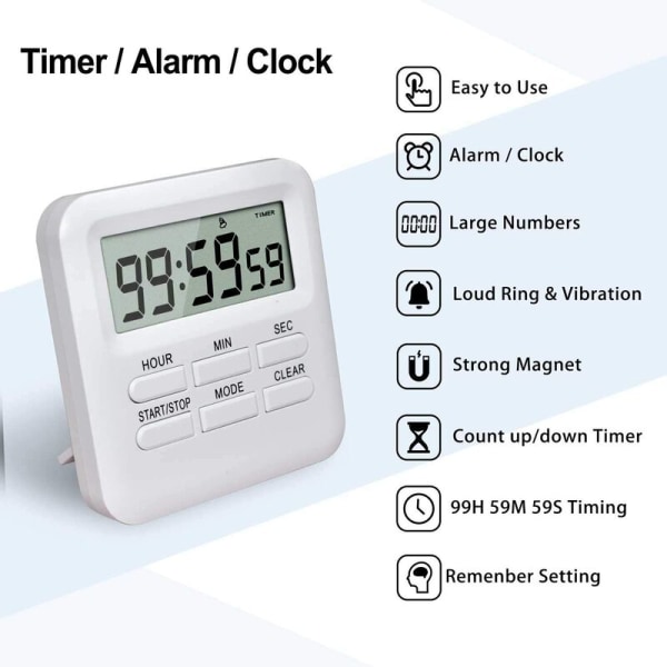 Digitalt ur med ur/vækkeurfunktion 3 i 1, magnetisk K