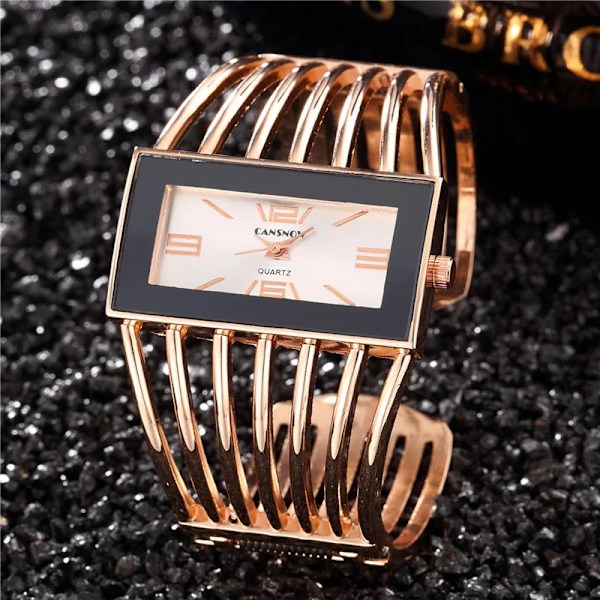 Mærke Dameklokker Damemode Armbånd Armbånd Kvarts Stålklokke Watch Montre Presenter Reloj Mujer Relogio Feminino Gold Black