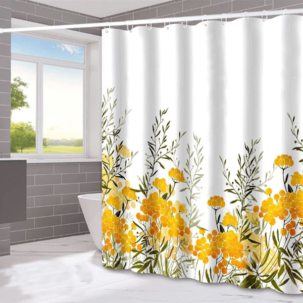 Dusjforheng, stoff dusjforheng fôret gul blomstret Sh