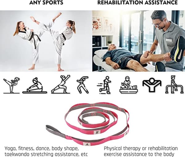 Yoga strækbånd, justerbar multiloop til udstrækning, fysioterapi, træning, pilates, dans og gymnastik-FA-