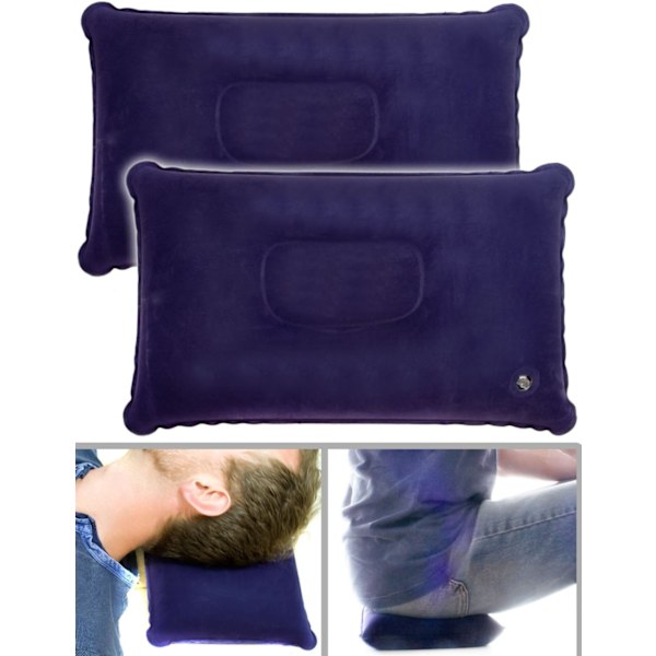2 x hopfällbar uppblåsbar sittdyna, för resor, bil, buss, tåg, flygplan, camping, luftkudde med säkerhetsventil, 2-pack (blå)
