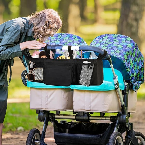 Double Stroller Organizer for Bob Duallie and Baby Jogger City Mini GT2, Double Stroller with 2 Cooler Pockets-FA-