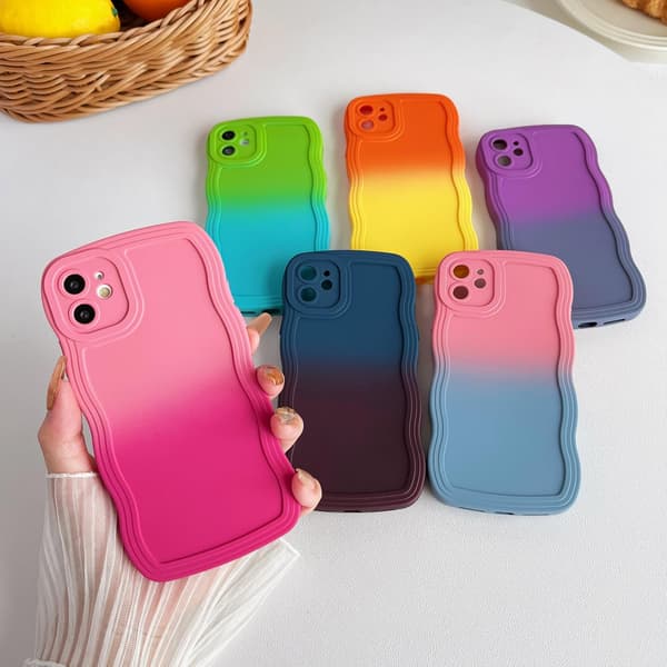 Gradientfarget solid mykt TPU-deksel med bølget kantramme for iPhone (rosa og blå, iPhone 11)-FA-