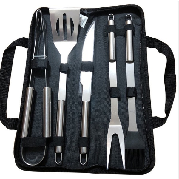 Set med 5-i-1 etui, premium grillredskaper i rustfritt stål