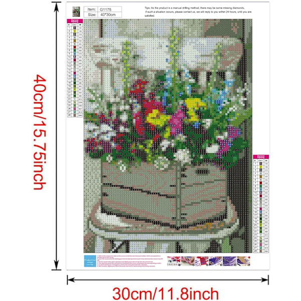 (30 × 40 cm, Blomst J) DIY Diamantmaleri, Blomster 5d Diamant P