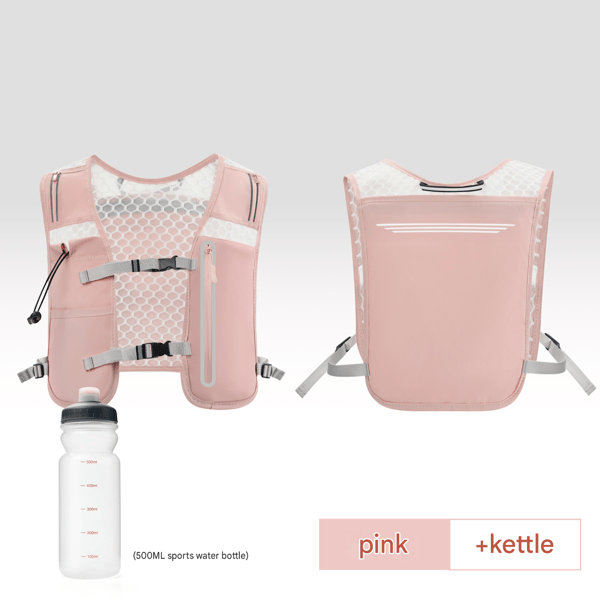 Men's and Women's Running Vest, 500ml Soft Flask Included, Lightweight Reflective Hydration Backpack with Adjustable Straps Pink-FA-