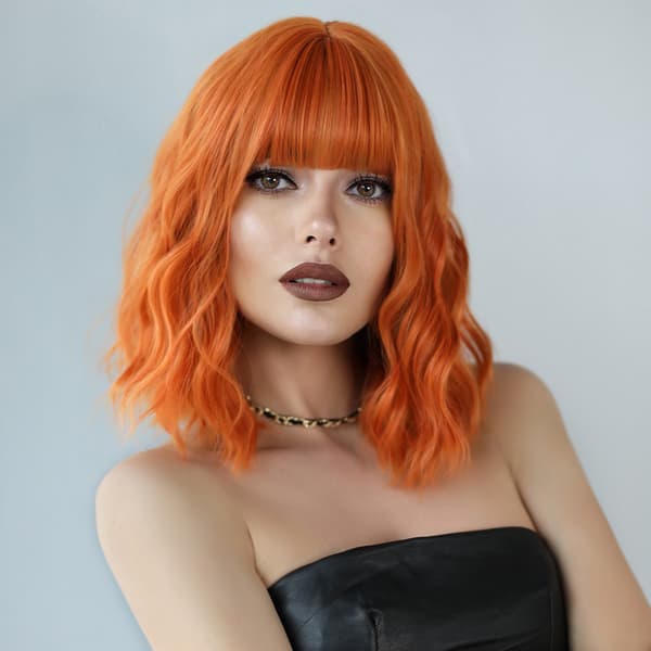 Smutsig orange peruk dam kort lockigt hår luftlugg medium l-FA-