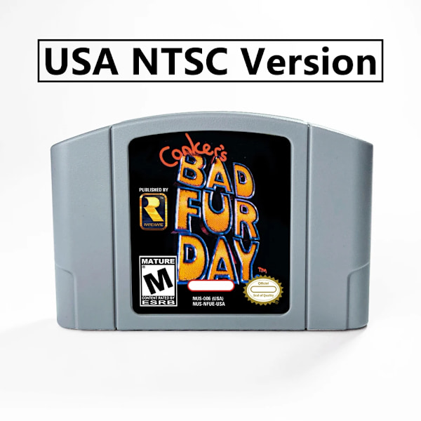 Conker's Bad Fur Day 64-bitars spelkassett USA NTSC-version eller EUR PAL-version för N64-konsoler USA NTSC (with Box)