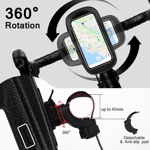 Vandtæt cykeltelefonholder, 360° rotation