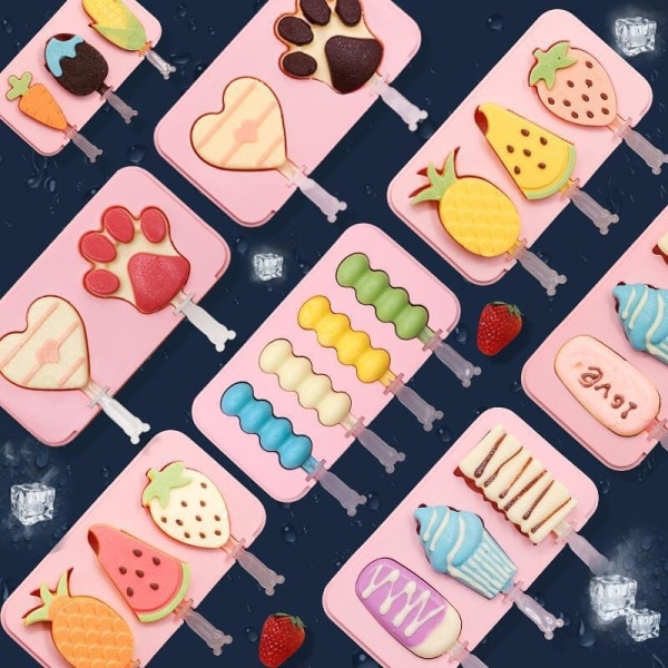 CDQ Popsicle-formar Silikon Med Lock 2 Pack, Glas Form 3 No. 3 Morot + Jordgubbe + Majs