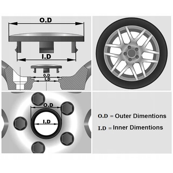 4-pakke - Audi Senterdeksler / Nav Emblem - Bil 76 69 mm