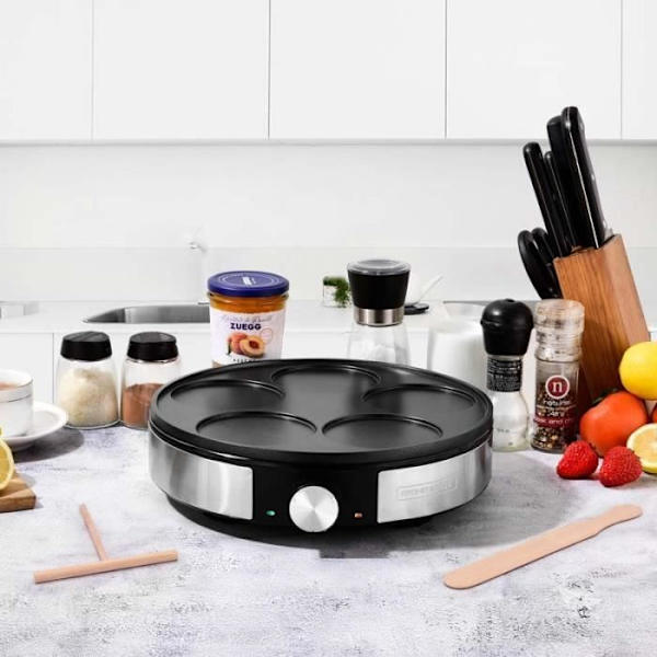 Kitchencook MINICREPE NX elektrisk crepemaskin i gjuten aluminium - Svart - Non-stick beläggning - 1200 W Svart / Rostfritt stål