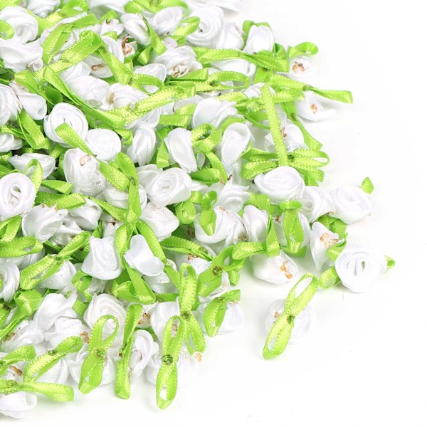 Håndlagde blomster med blader små roser hodeplagg dukke tilbehør DIY kunstig bånd (hvit)