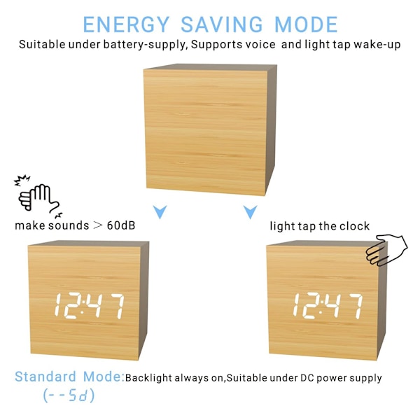 Digital vekkerklokke, tre LED-lys mini moderne kube skrivebordsalarm