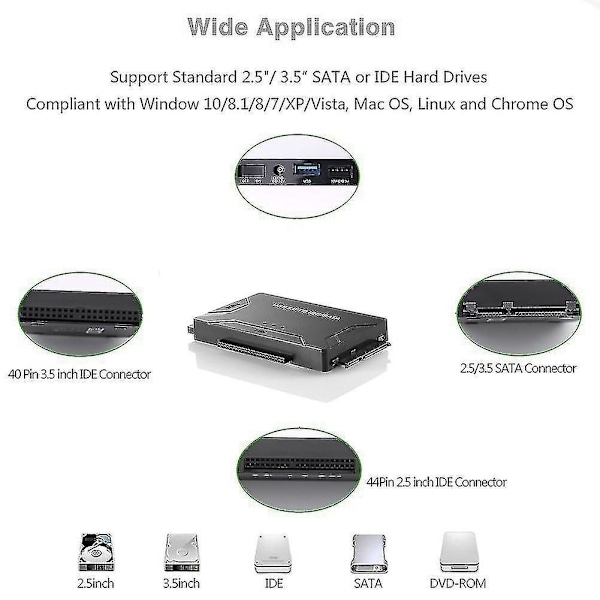 USB 3.0 till IDE och SATA-konverterare Extern hårddiskadapterkit för Universal 2,5/3,5