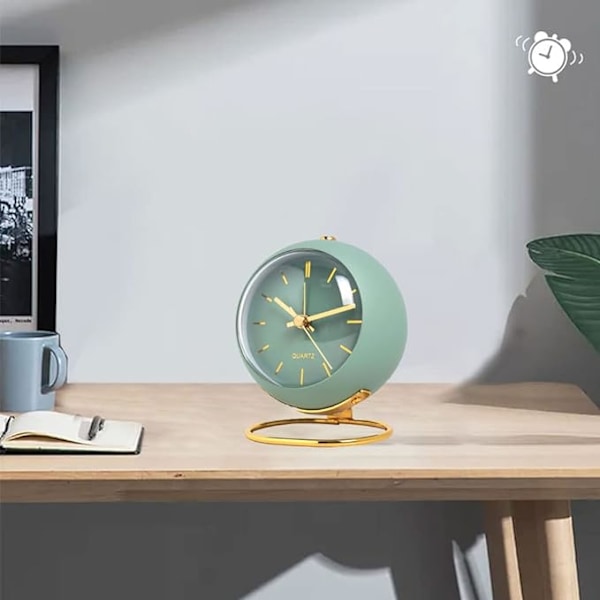 (Grön)Relogeuhr analog väckarklocka med ljus, liten retro Sile