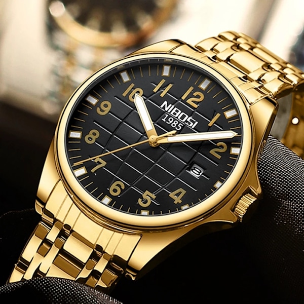 2023 NIBOSI Top Brand Quartz Watch Herr Vandtæt Sport Militær Armbåndsur Herr Business Rustfrit Stål Mand Ur Reloj Hombre Gold Black