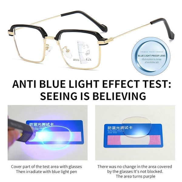 Anti-blått lys Lesebriller Firkantede Briller GULL STYRKE Gold Strength 200 Gold